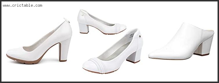 best white block heels closed toe